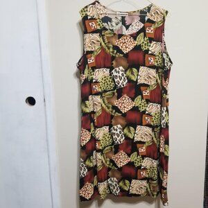 Notations Dress XL Jungle Animal Print Sleeveless Flowy Casual Summer